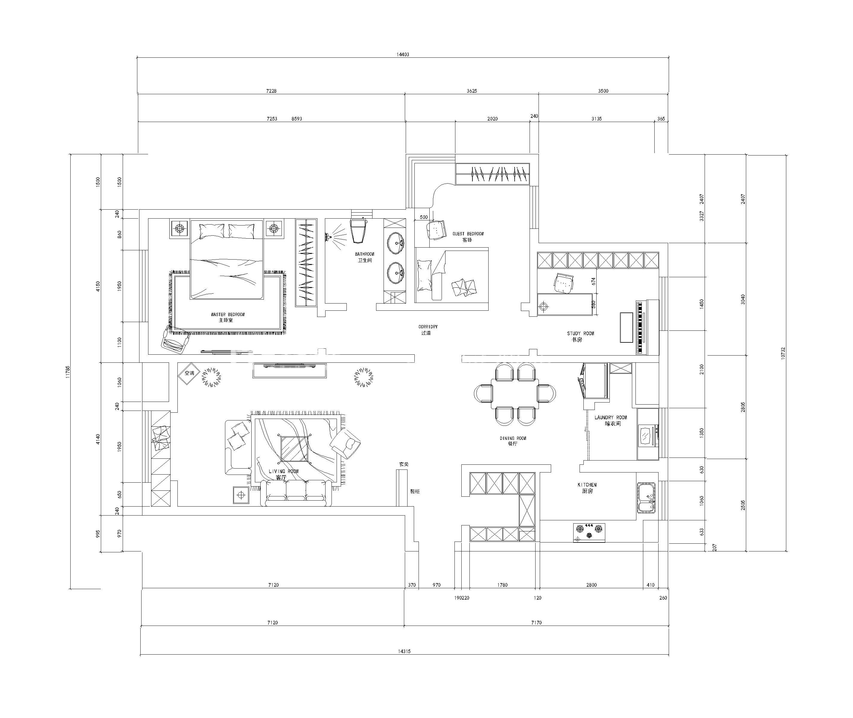 现代户型图装修效果图