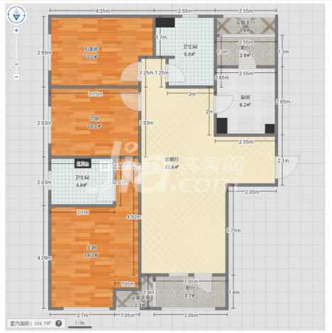 户型图18万打造122平现代简约的家