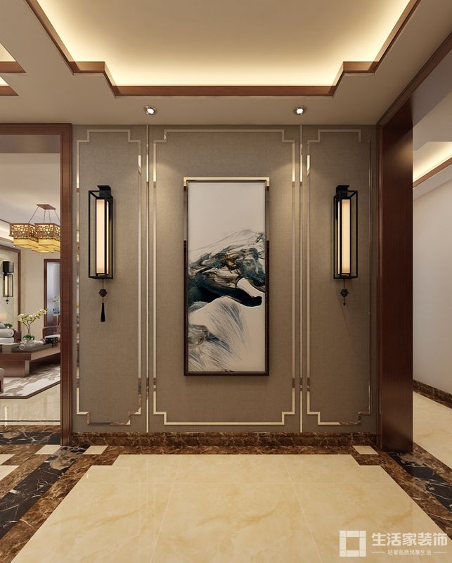 吊顶开元府装修案例，252平装修案例，济南装修案例，新中式风格装修设计
