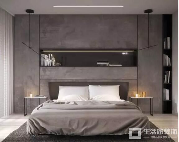 卧室多种材料混搭背景墙设计2