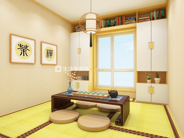 电视墙书柜的形式来做电视背景墙 榻榻米的形式来