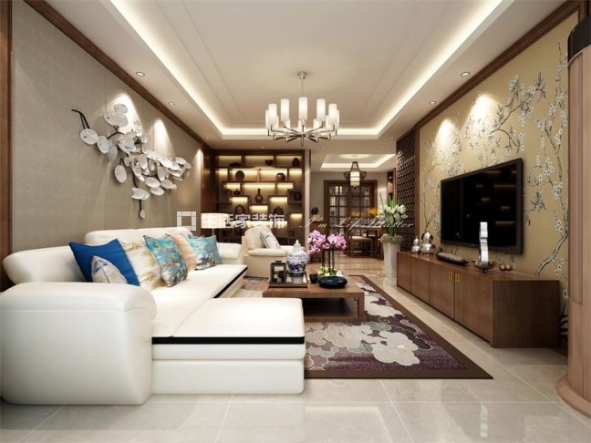 电视墙怡景园   新中式风格 装修案例  生活家装饰