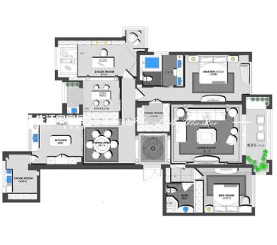 户型图欧式风格装修,180m²装修