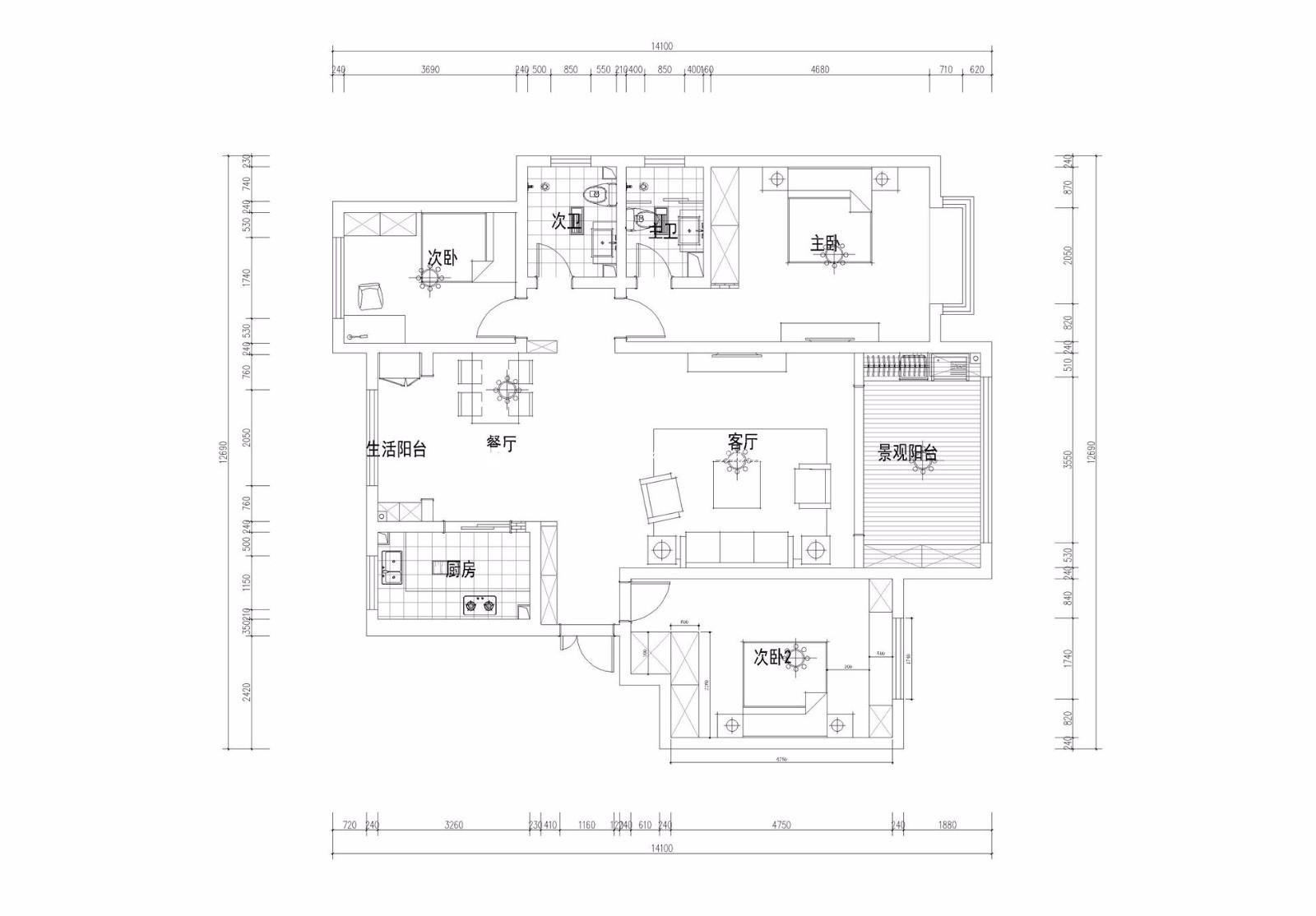 户型图西江华府 157平 新中式风格