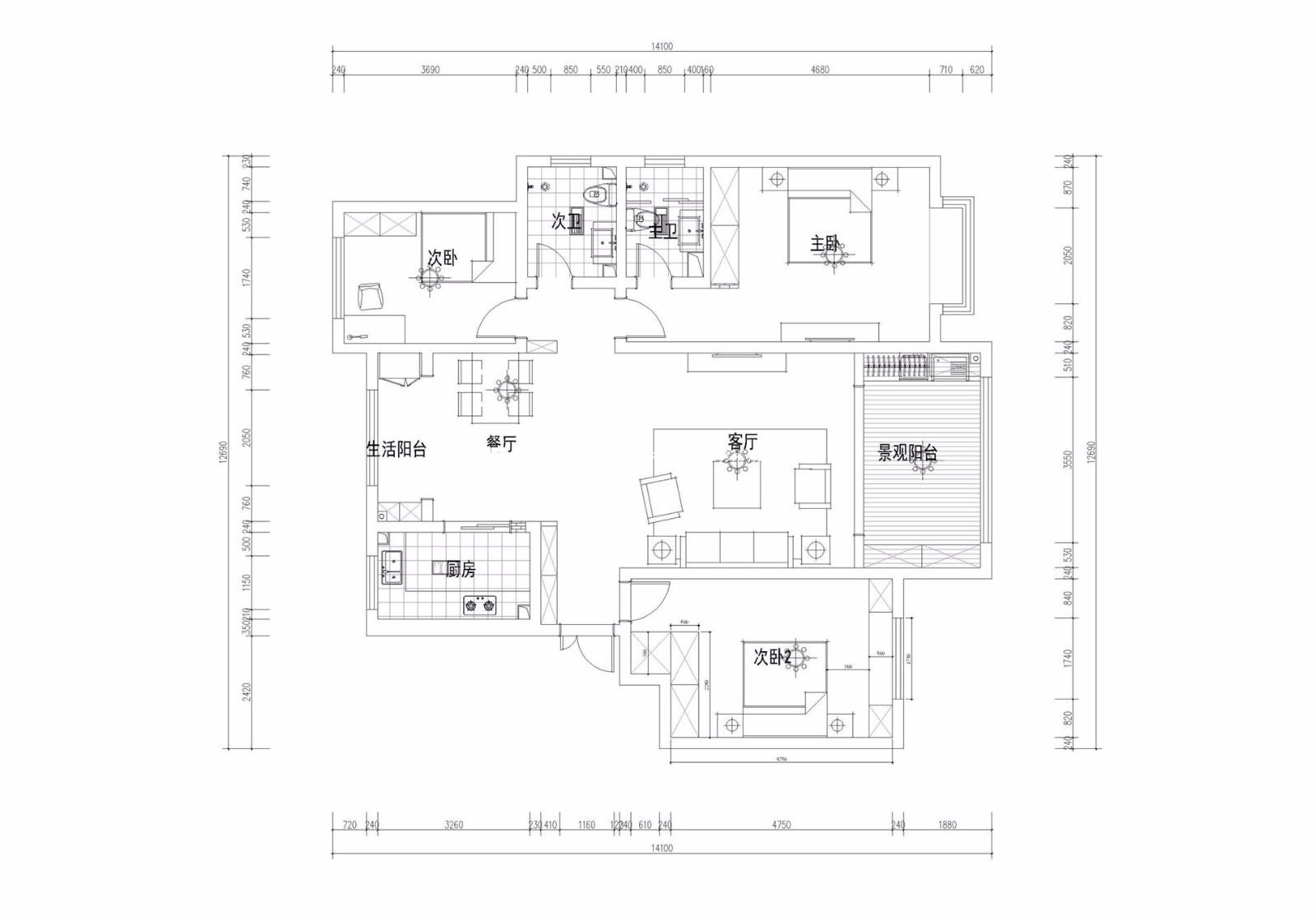 户型图西江华府 157平 新中式风格