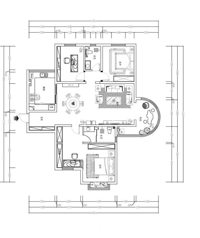 户型图电力家属院155㎡现代简约