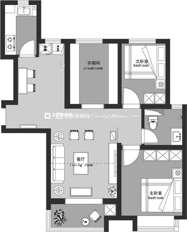 户型图材料体现：护墙板、石材等