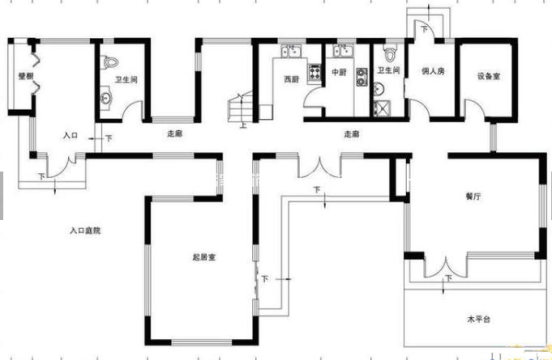 户型图美式风格的家具也通常具备简化的线条、粗犷的体积,在颜色的设计上也相对清淡。