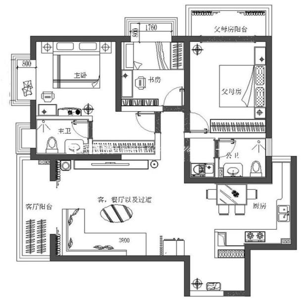 户型图上东城 105m² 简欧风格 生活家家居