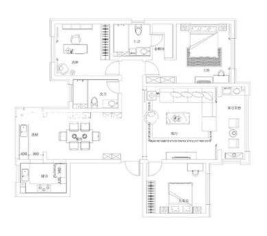 户型图168平现代简约四室装修实景案例