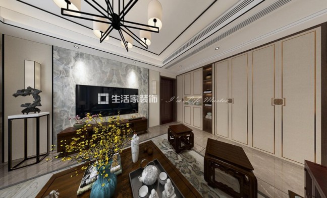 电视墙世茂璀璨天城 118m² 新中式风格