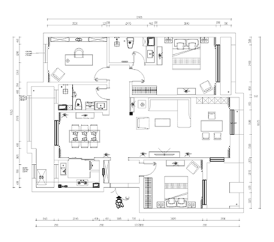 户型图118平三室现代装修实景案例