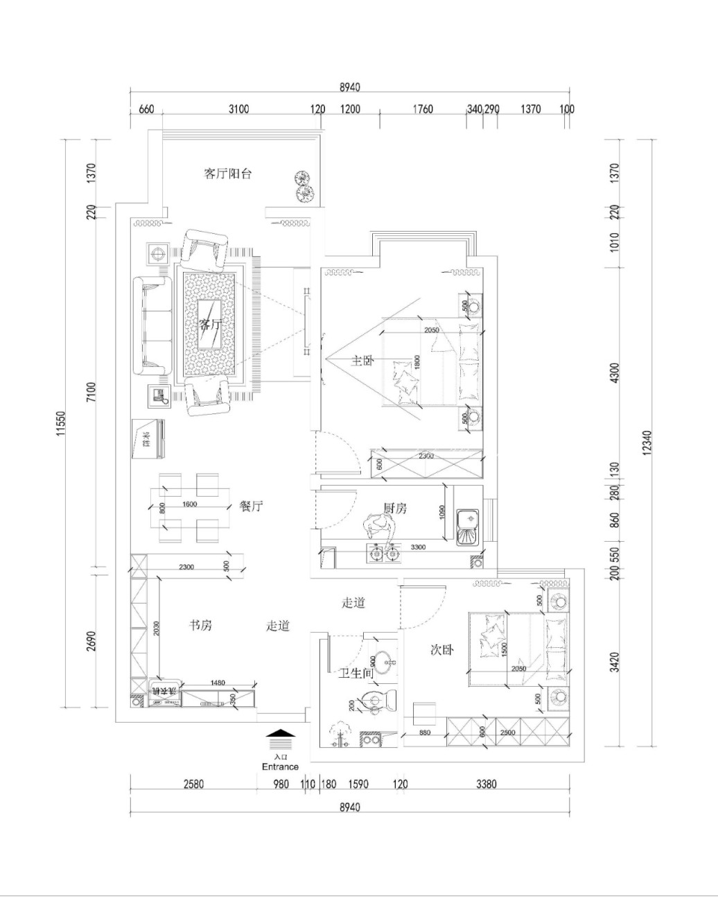 户型图101平米现代风格