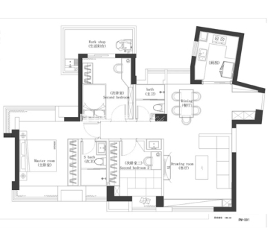 户型图90m²现代轻奢,融信双杭城