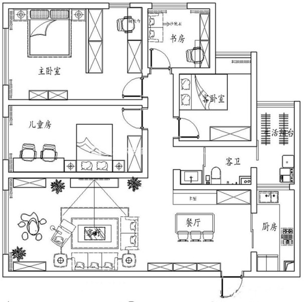 户型图河畔俊园135 ㎡ 北欧风格 生活家家居