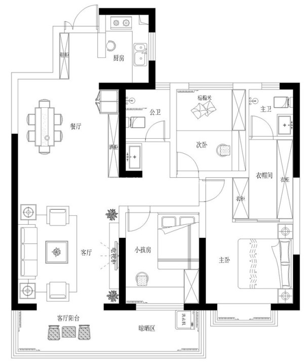 户型图吾悦花园 125㎡  新中式 生活家家居