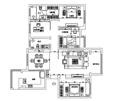 户型图新中式三室装修实景案例