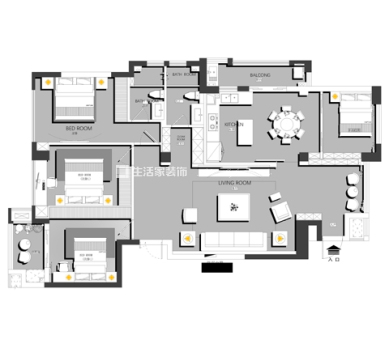 户型图120m²现代简约风格,金辉光明城