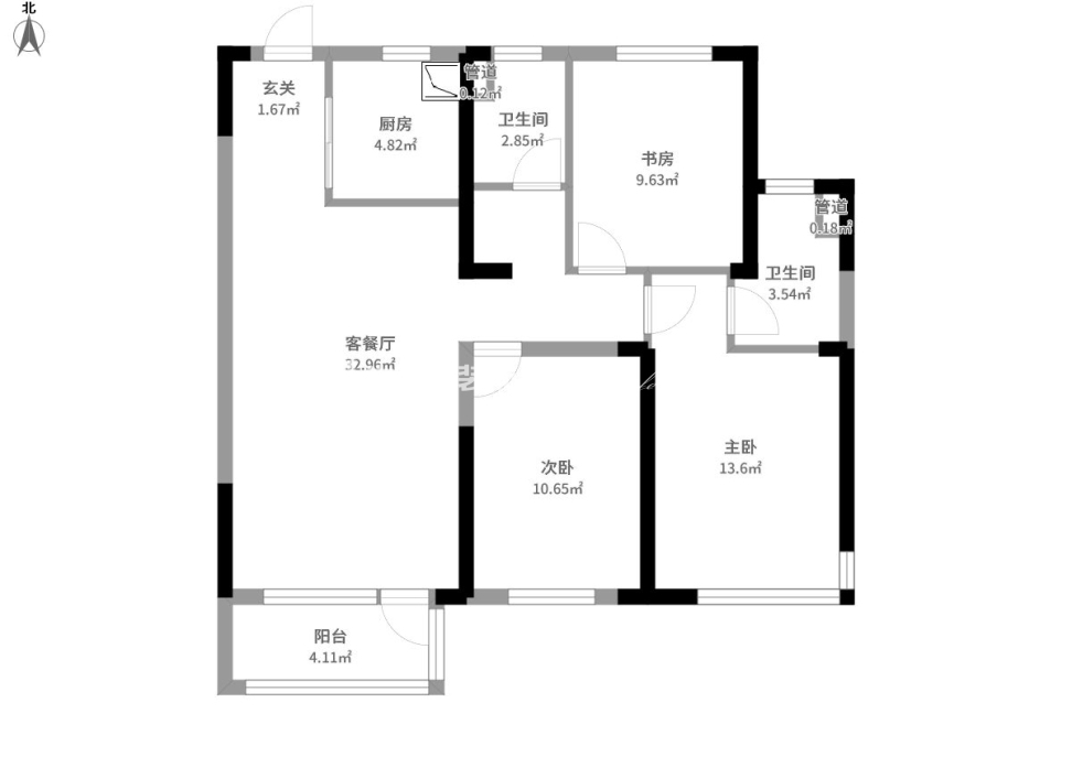 户型图118平二居室现代装修实景案例