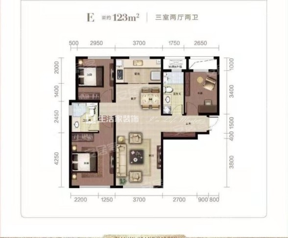 户型图轻奢   两居室  设计