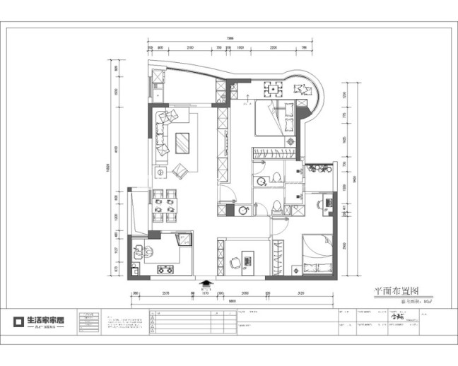 户型图禹洲天悦湾 80m² 现代轻奢风格