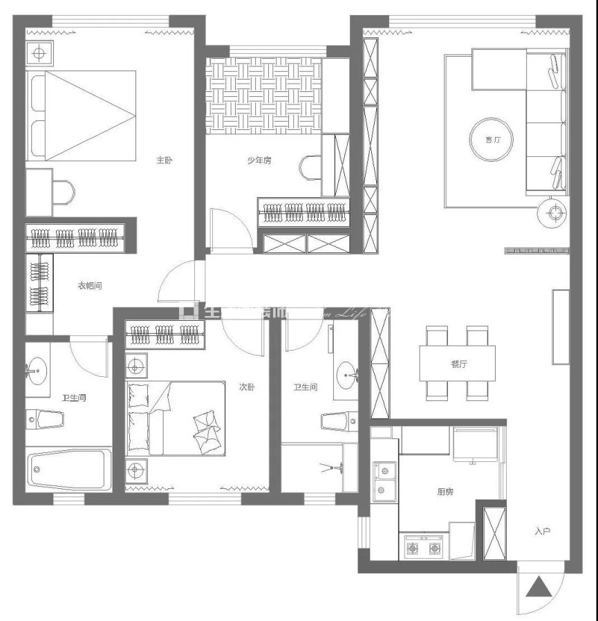 户型图现代简约轻奢明怡花苑120²三居室