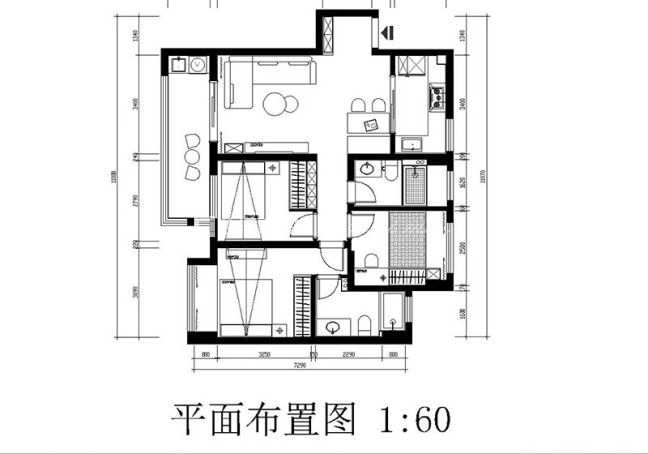 户型图江南府92㎡三室两厅现代风格装修案例