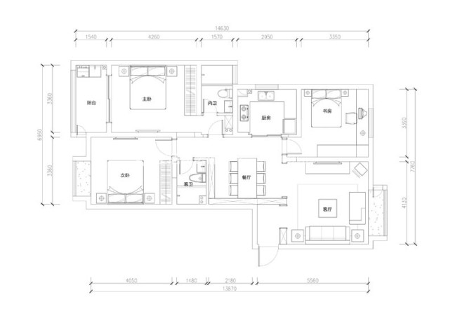 户型图丽景佳苑三期120㎡三室两厅后现代风格装修案例