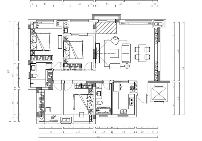 户型图中海珑玺150㎡四室二厅美式风格装修案例