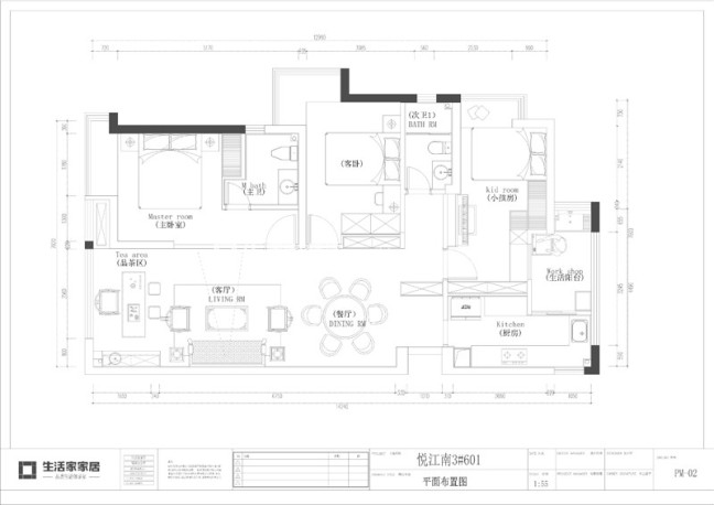 户型图融侨悦江南 100m² 新中式风格