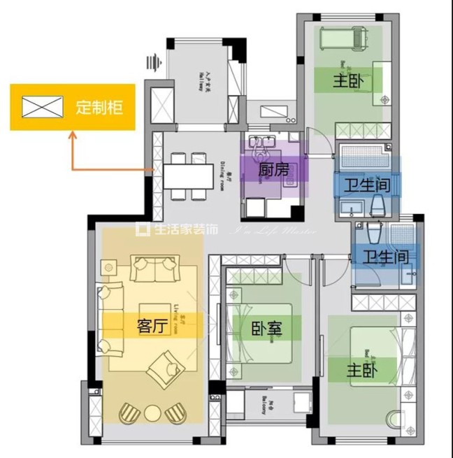 户型图三盛国际公园香缇时光106m² 现代简约风格