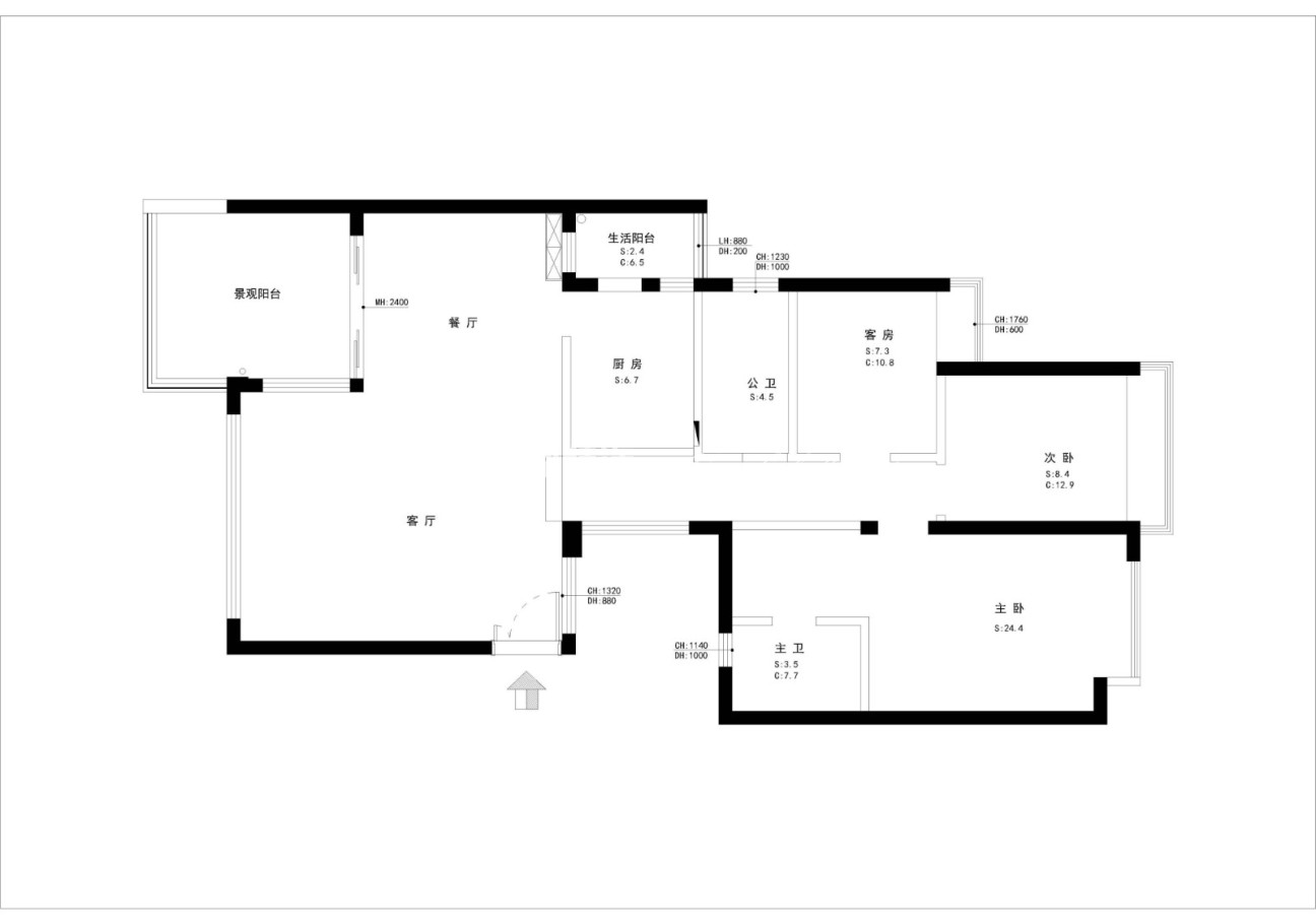 户型图龙翔御庭122m²北欧风格装修