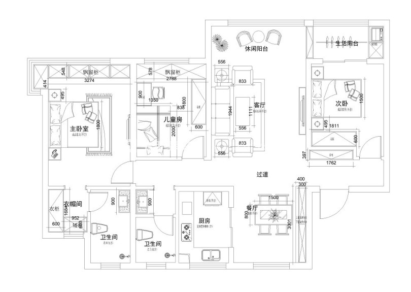 户型图信余里小区+150㎡+新中式风格