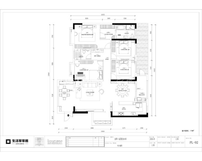 户型图金茂府 170m² 新中式风格