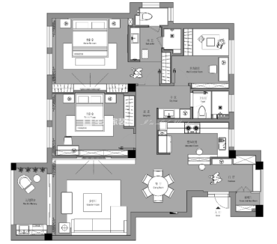 保利云禧+三室两厅一厨两卫+现代简约风户型解析