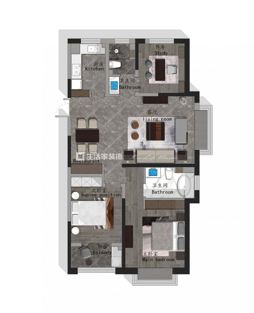 保利紫荆公馆+三室两厅两卫+新中式风格户型解析