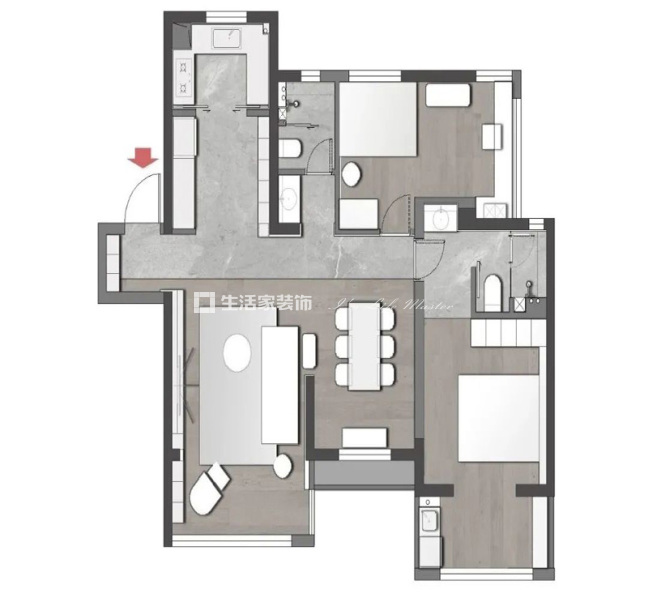  旭辉铂宸府+ 2室2厅2卫+现代轻奢风户型解析