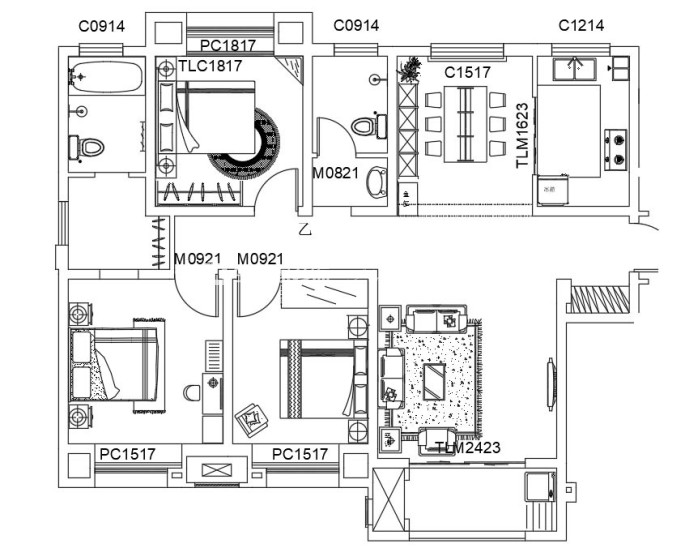 户型图瑞马名门135m²新中式风格装修案例