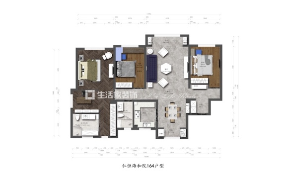 户型图仁恒海和院164平米轻奢风格装修案例