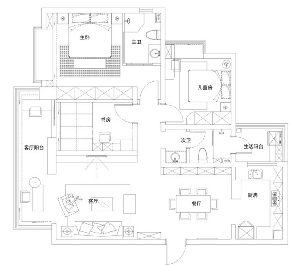 户型图观澜汇 130㎡ 现代轻奢 生活家家居