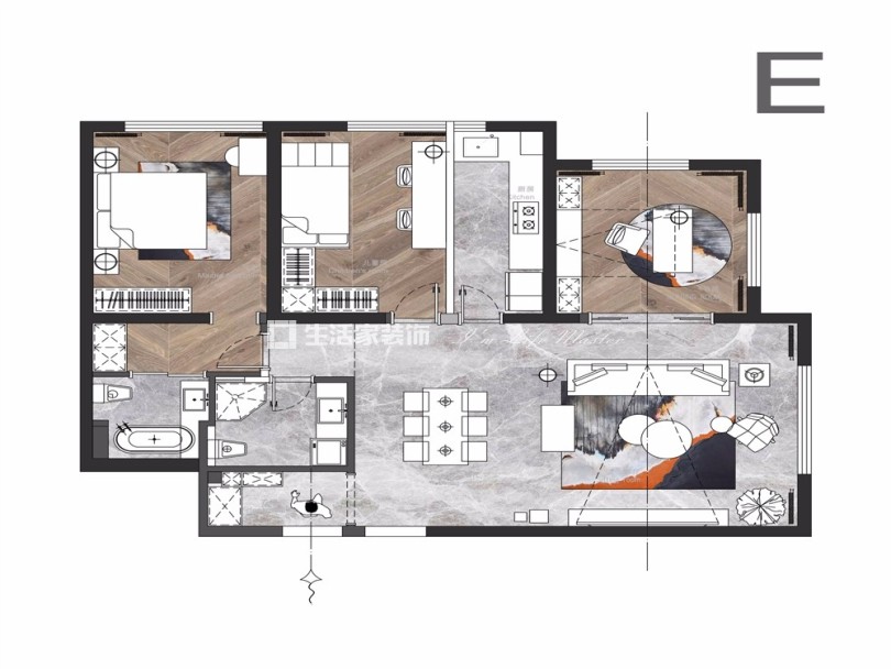 户型图旺海国际公寓150㎡现代简约装修案例
